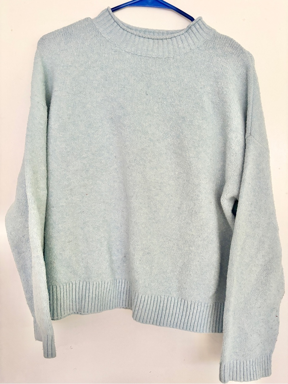 BP Light Blue Fuzzy Knit Sweater Medium Crewneck Soft Cozy Pullover